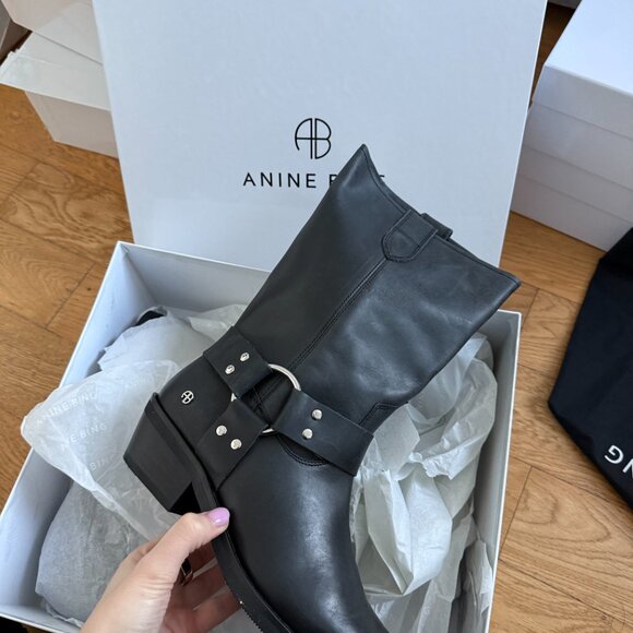 NWT Anine Bing Ryder Biker Boots Mid-Calf Shaft Metal Toe Cap Low Stack Heels 41 - Picture 5 of 9